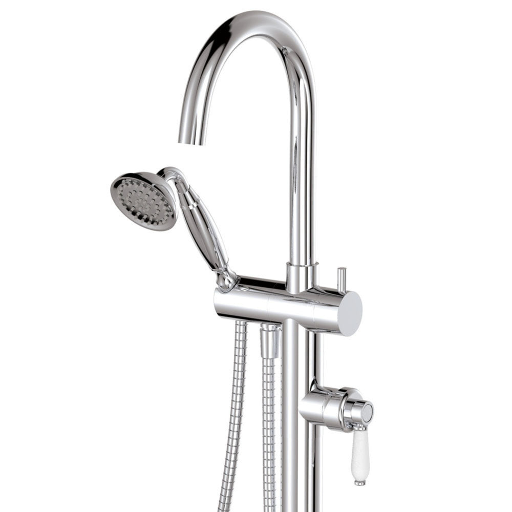 FIENZA ELEANOR FLOOR STANDING BATH MIXER WITH HAND SHOWER CERAMIC HANDLE CHROME