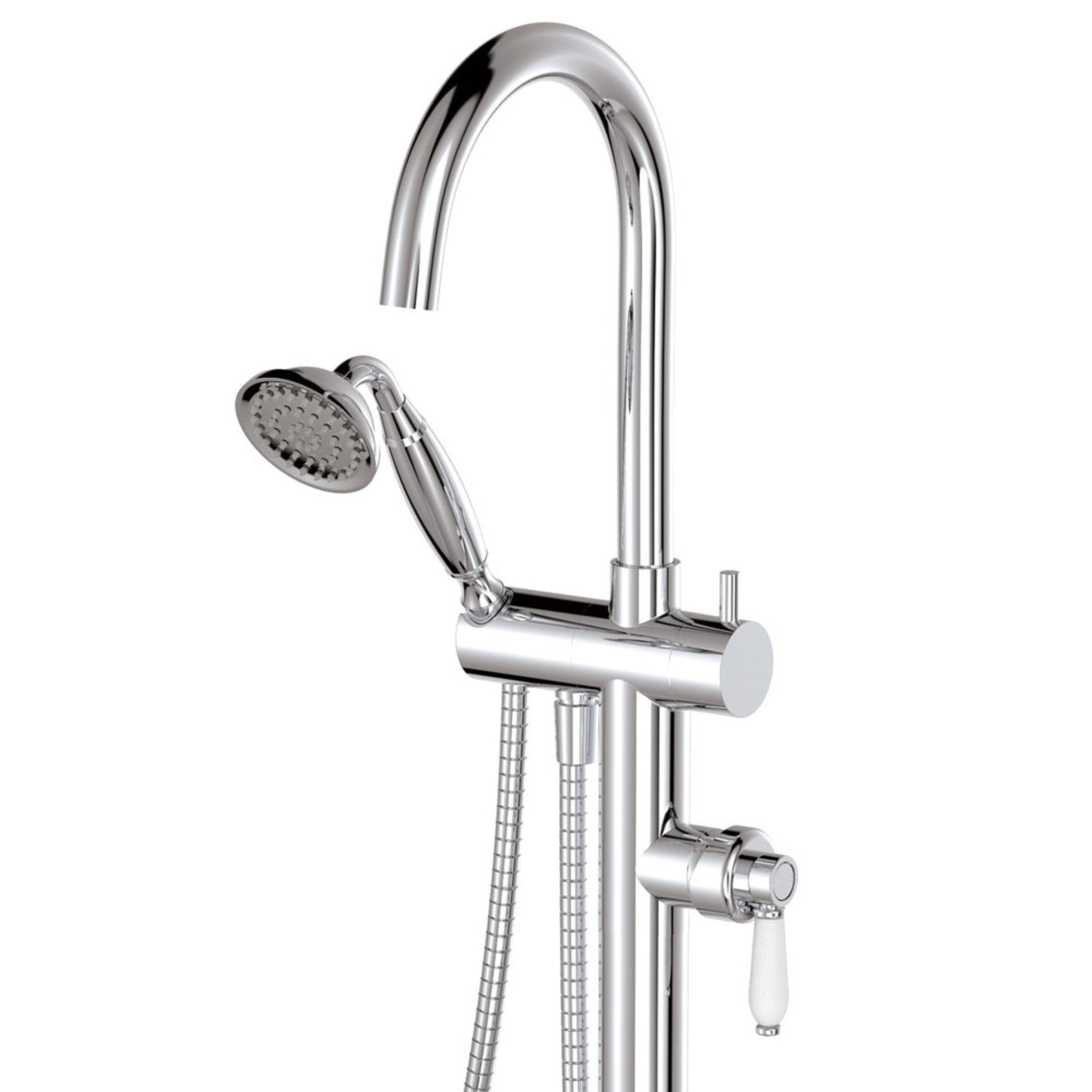 FIENZA ELEANOR FLOOR STANDING BATH MIXER WITH HAND SHOWER CERAMIC HANDLE CHROME