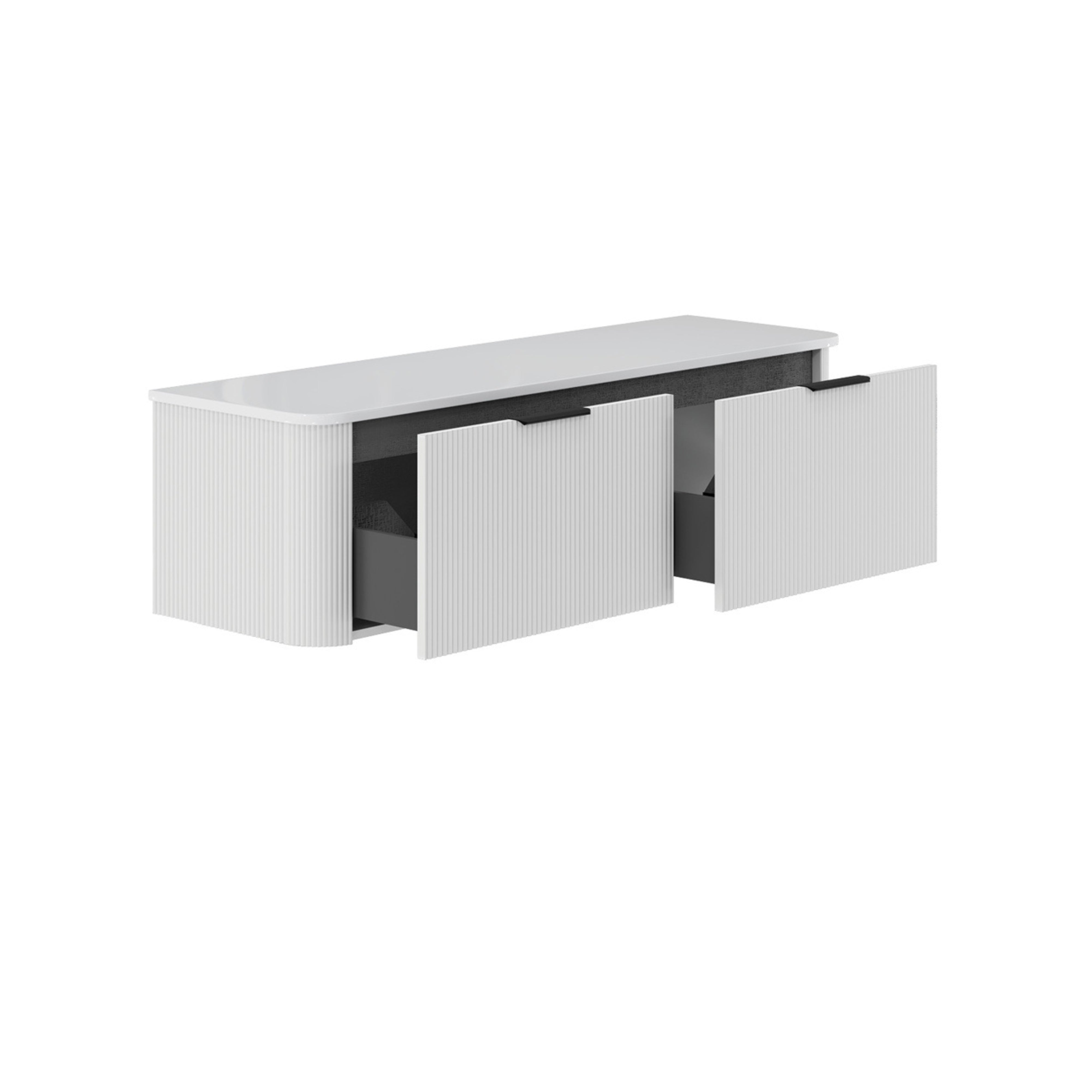 FIENZA MINKA SATIN WHITE FLUTED 1500MM CURVE DOUBLE BOWL WALL HUNG VANITY