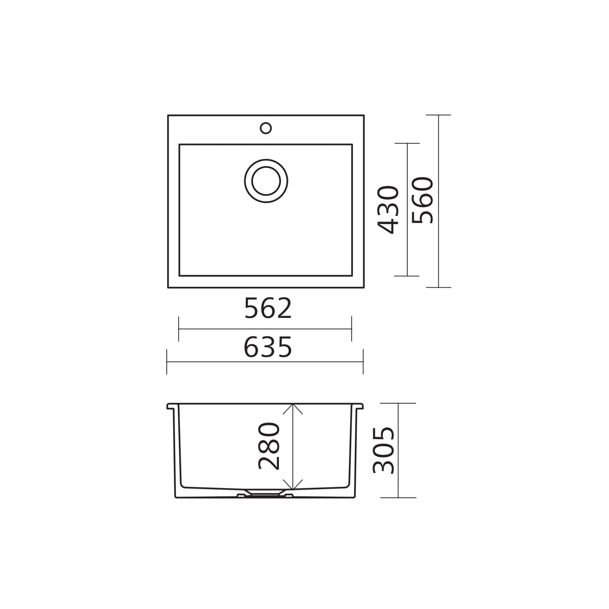 SEIMA EVA 635 SINGLE BOWL LAUNDRY SINK WITH TAPHOLE GLOSS WHITE 635MM