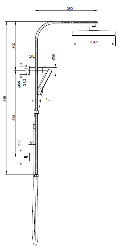 IKON SULU II MULTI-FUNCTION SHOWER SET CHROME - Technical Diagram