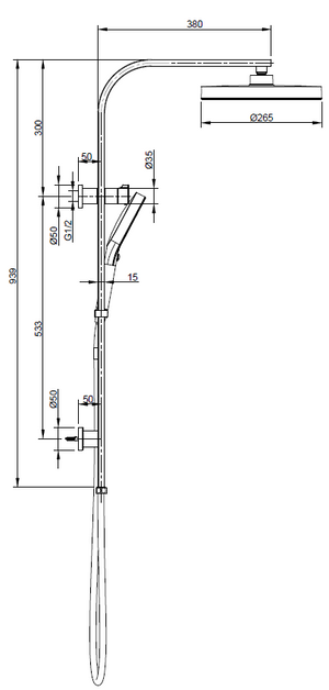 IKON SULU II MULTI-FUNCTION SHOWER SET BRUSHED GOLD - Technical Diagram