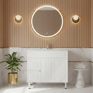 CETO ACACIA SHAKER MATTE WHITE 900MM SINGLE BOWL FLOOR STANDING VANITY (AVAILABLE IN LEFT AND RIGHT HAND DRAWER)