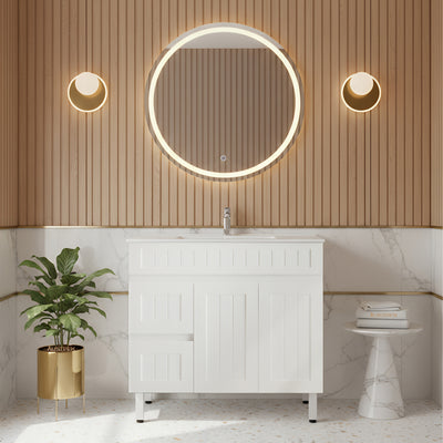 CETO ACACIA SHAKER MATTE WHITE 900MM SINGLE BOWL FLOOR STANDING VANITY (AVAILABLE IN LEFT AND RIGHT HAND DRAWER)