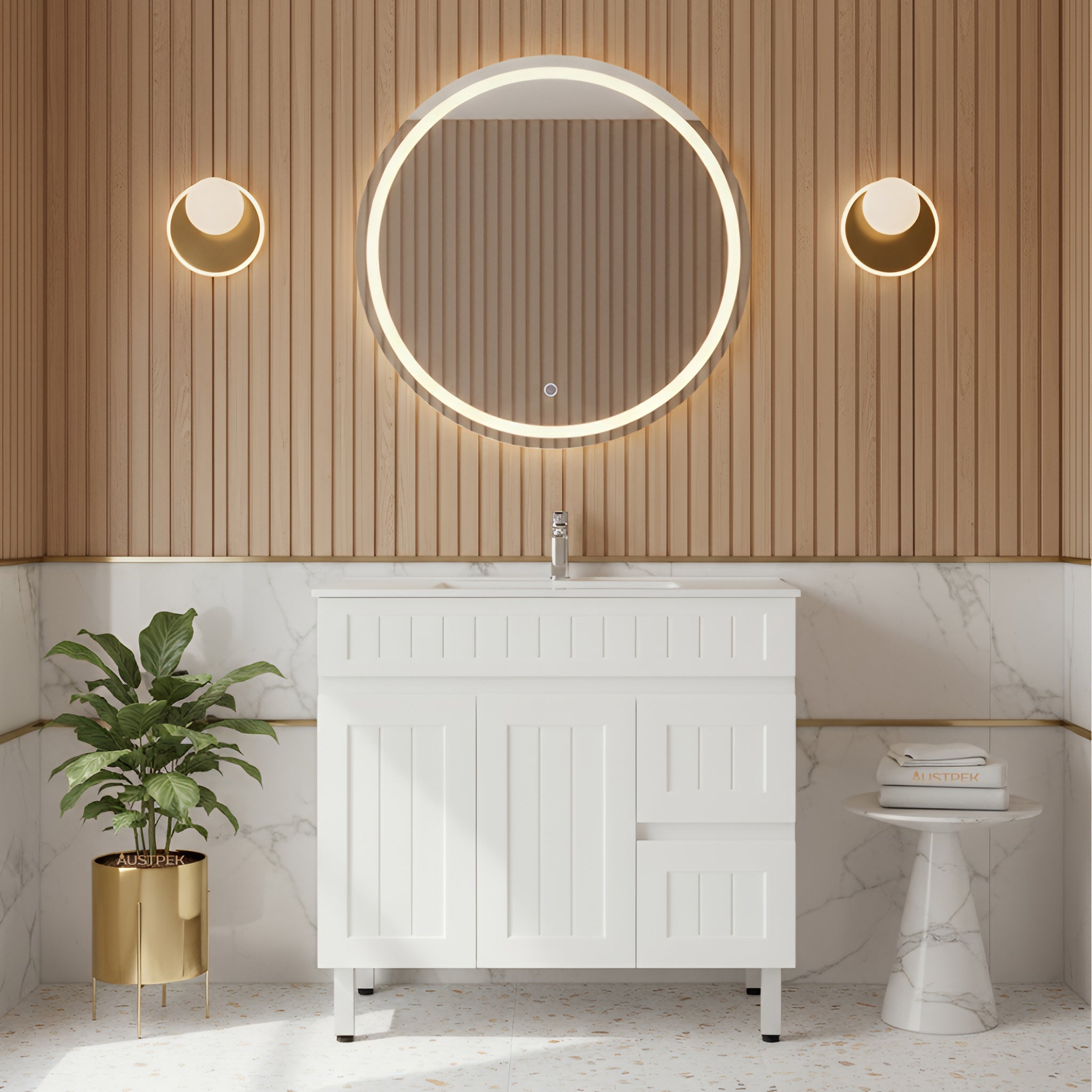 CETO ACACIA SHAKER MATTE WHITE 900MM SINGLE BOWL FLOOR STANDING VANITY (AVAILABLE IN LEFT AND RIGHT HAND DRAWER)