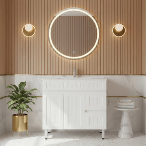 CETO ACACIA SHAKER MATTE WHITE 900MM SINGLE BOWL FLOOR STANDING VANITY (AVAILABLE IN LEFT AND RIGHT HAND DRAWER)