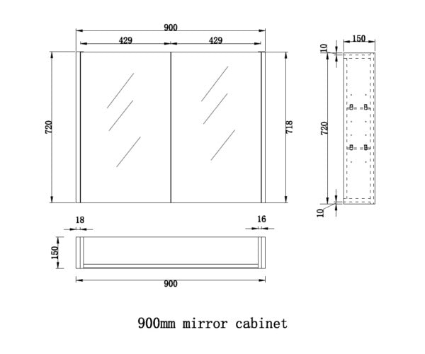 RIVA GENEVA DARK OAK MIRROR SHAVING CABINET 900X720MM
