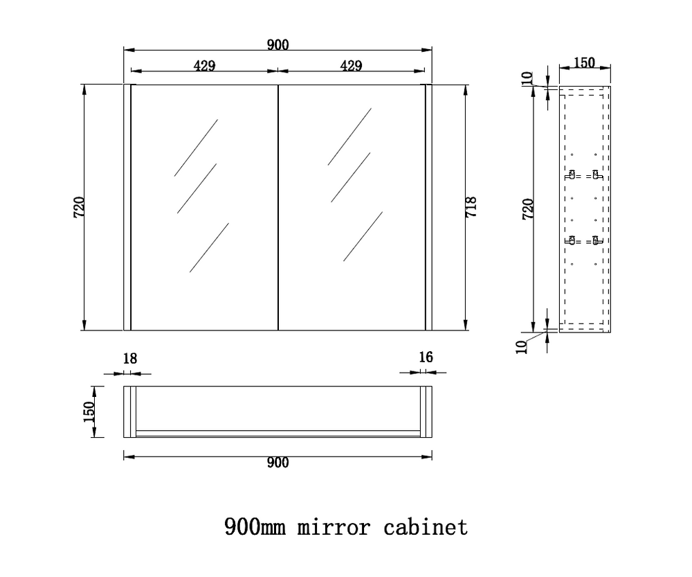 RIVA GENEVA AMERICAN OAK FLUTED MIRROR CABINET 900X720MM