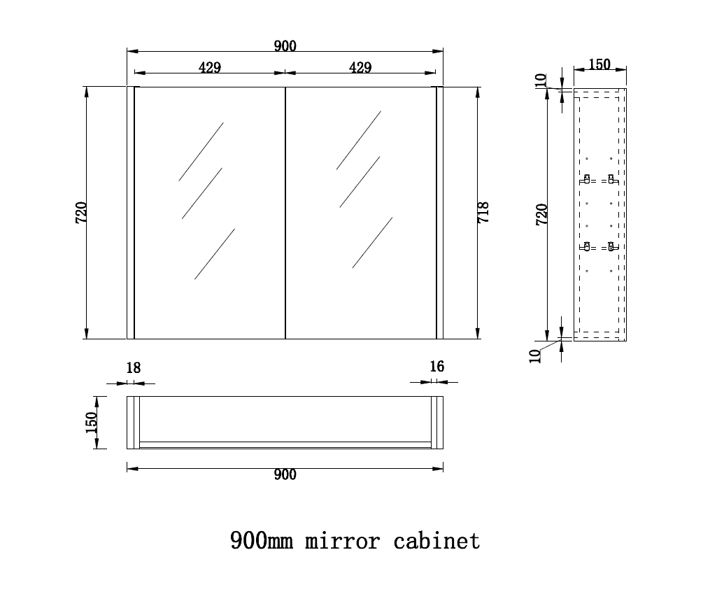 RIVA GENEVA MATTE WHITE FLUTED MIRROR CABINET 900MM