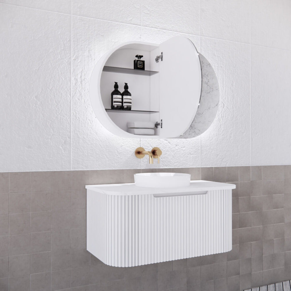 RIVA PARIS MATTE WHITE LED SHAVING CABINET 870X600MM