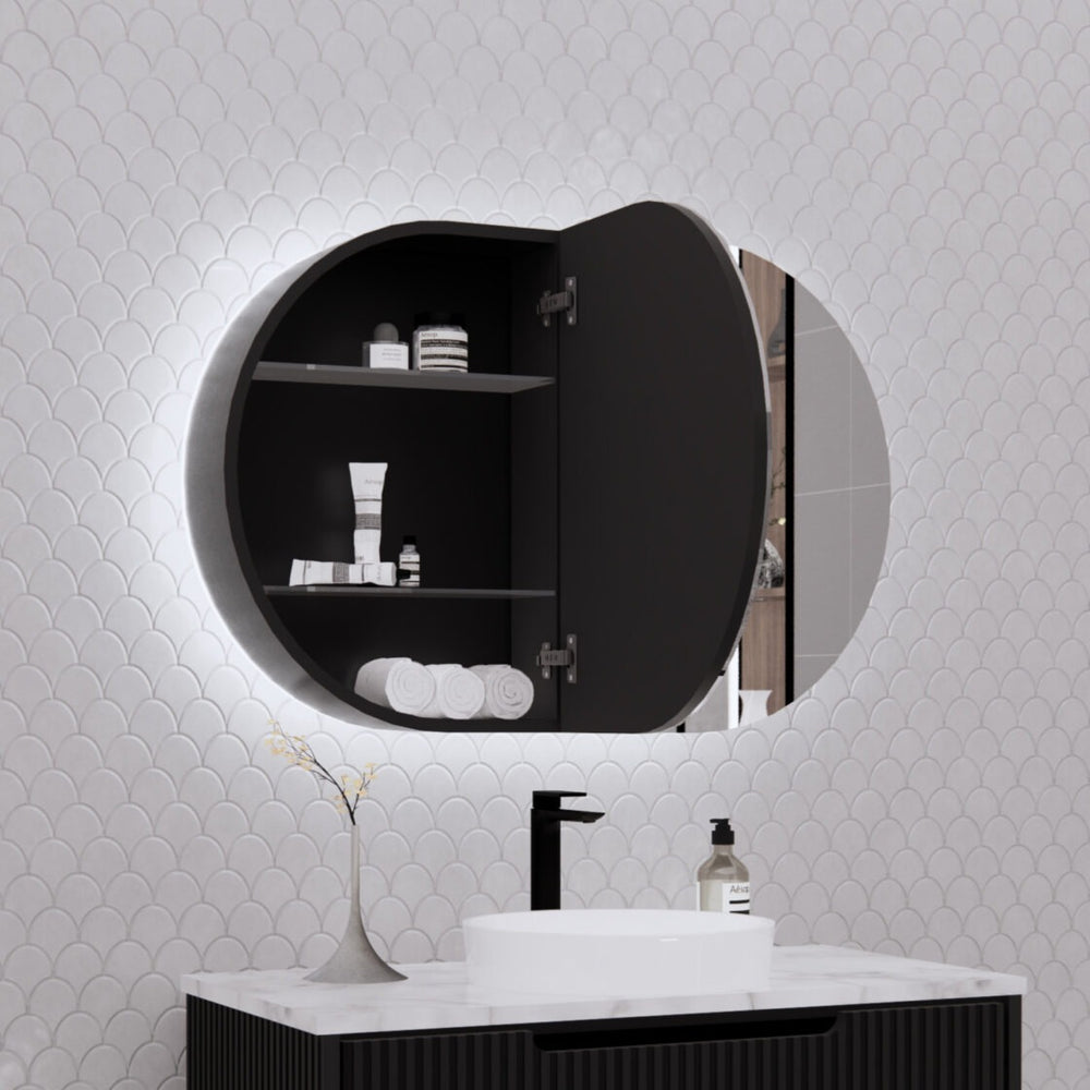 RIVA PARIS MATTE BLACK LED SHAVING CABINET 870X600MM