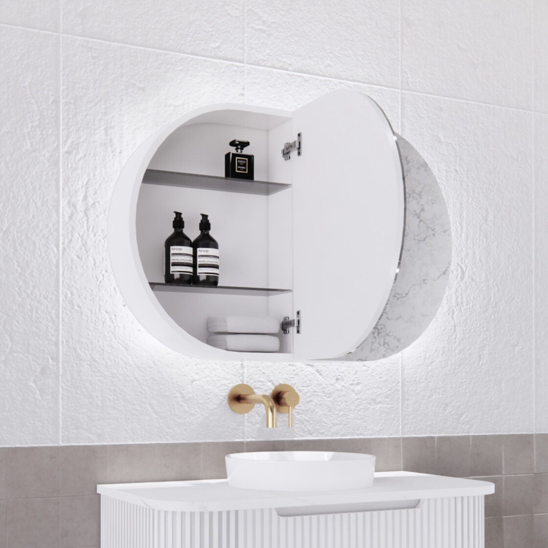 RIVA PARIS MATTE WHITE LED SHAVING CABINET 870X600MM