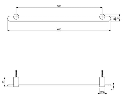 ARMANDO VICARIO PIAZZA NON-HEATED SINGLE TOWEL RAIL CHROME 600MM