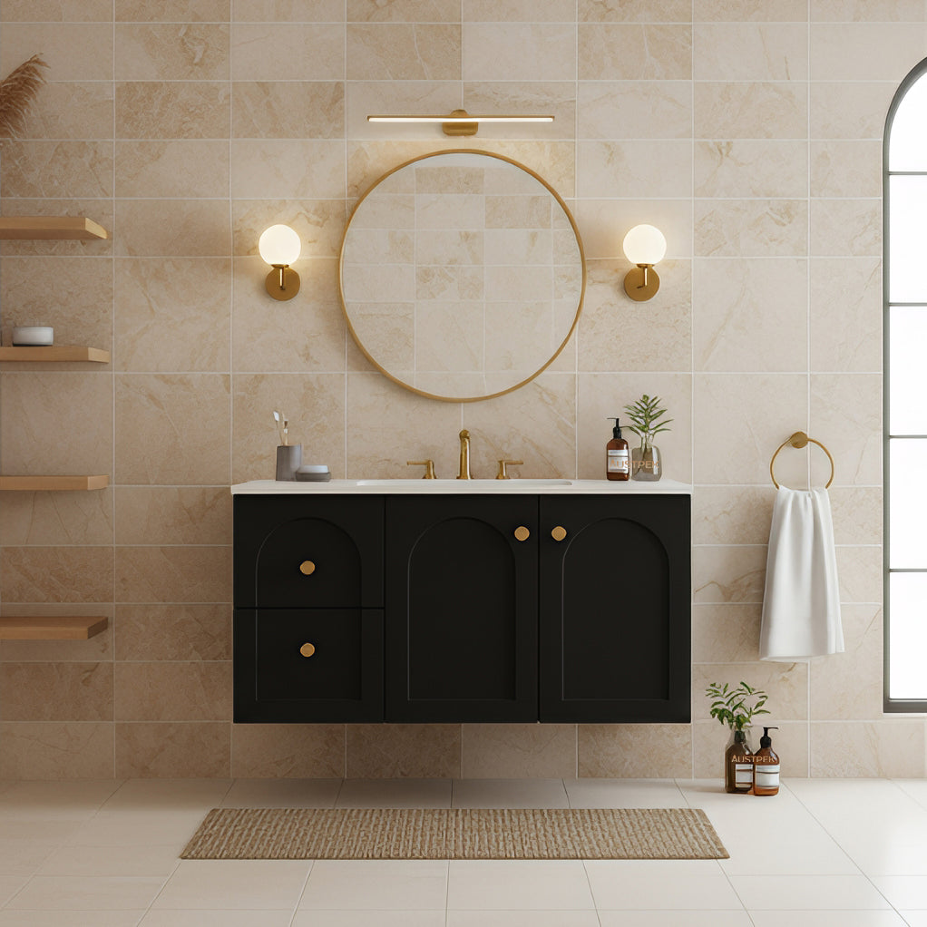 LUKKA CHESTER FEDERATION MATTE BLACK 900MM SINGLE BOWL WALL HUNG VANITY (AVAILABLE IN LEFT HAND DRAWER AND RIGHT HAND DRAWER)
