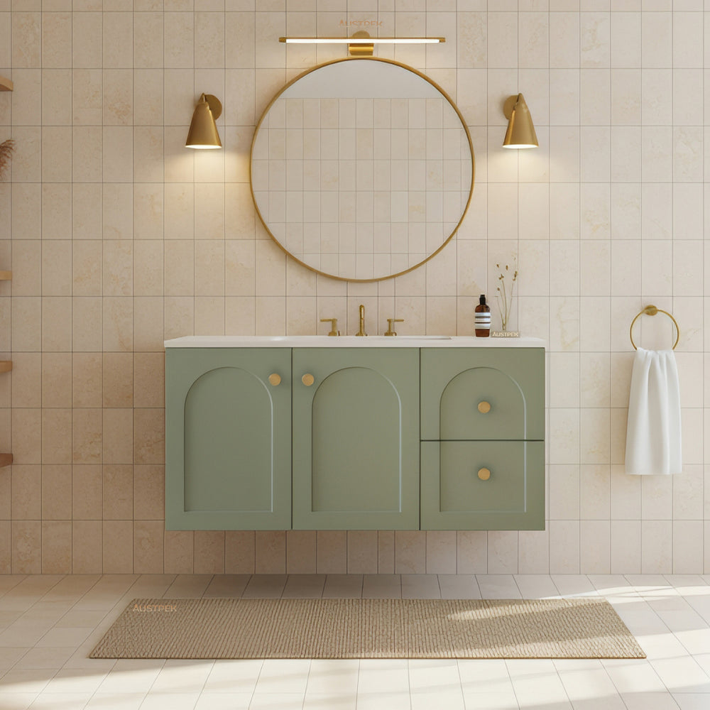 LUKKA CHESTER FEDERATION OLIVE GREEN 900MM SINGLE BOWL WALL HUNG VANITY (AVAILABLE IN LEFT HAND DRAWER AND RIGHT HAND DRAWER)