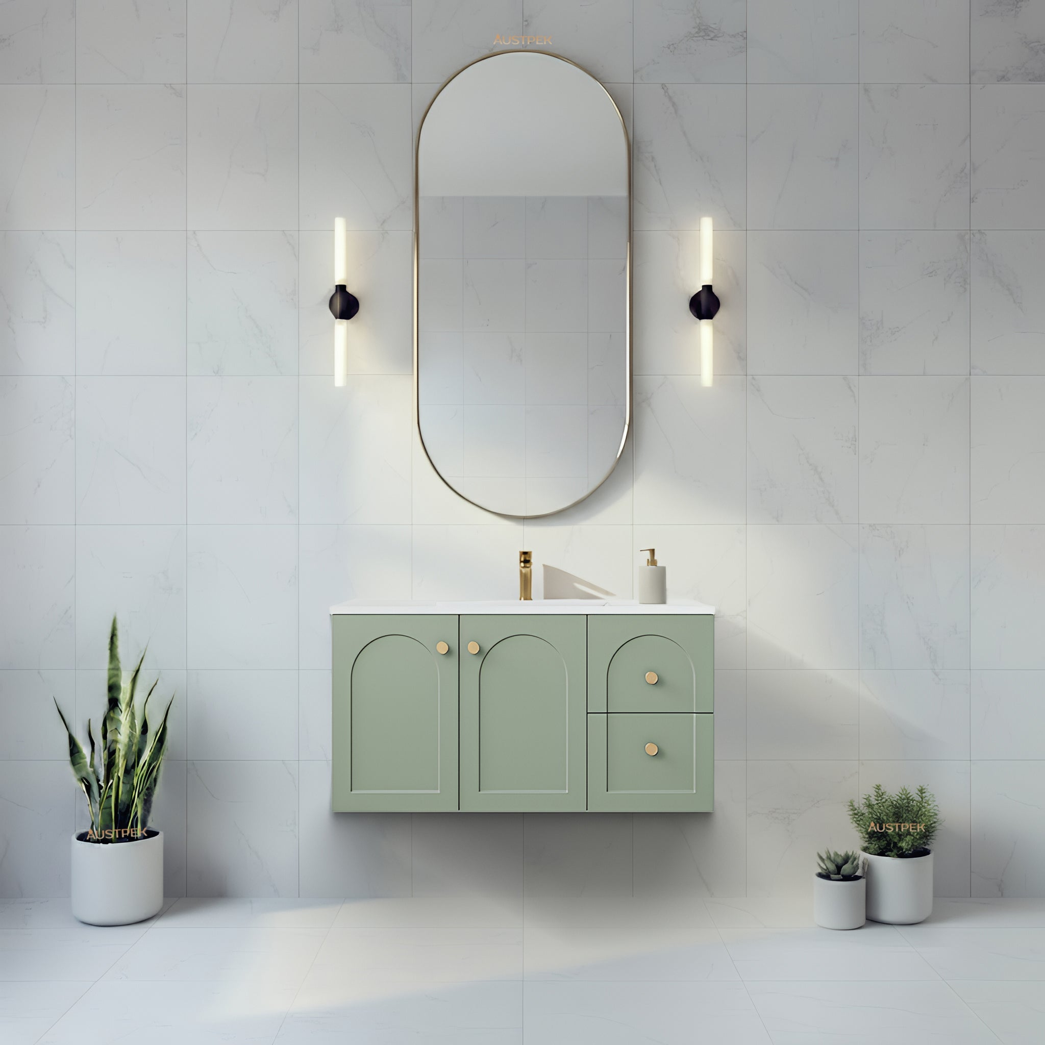 LUKKA CHESTER FEDERATION OLIVE GREEN 900MM SINGLE BOWL WALL HUNG VANITY (AVAILABLE IN LEFT HAND DRAWER AND RIGHT HAND DRAWER)