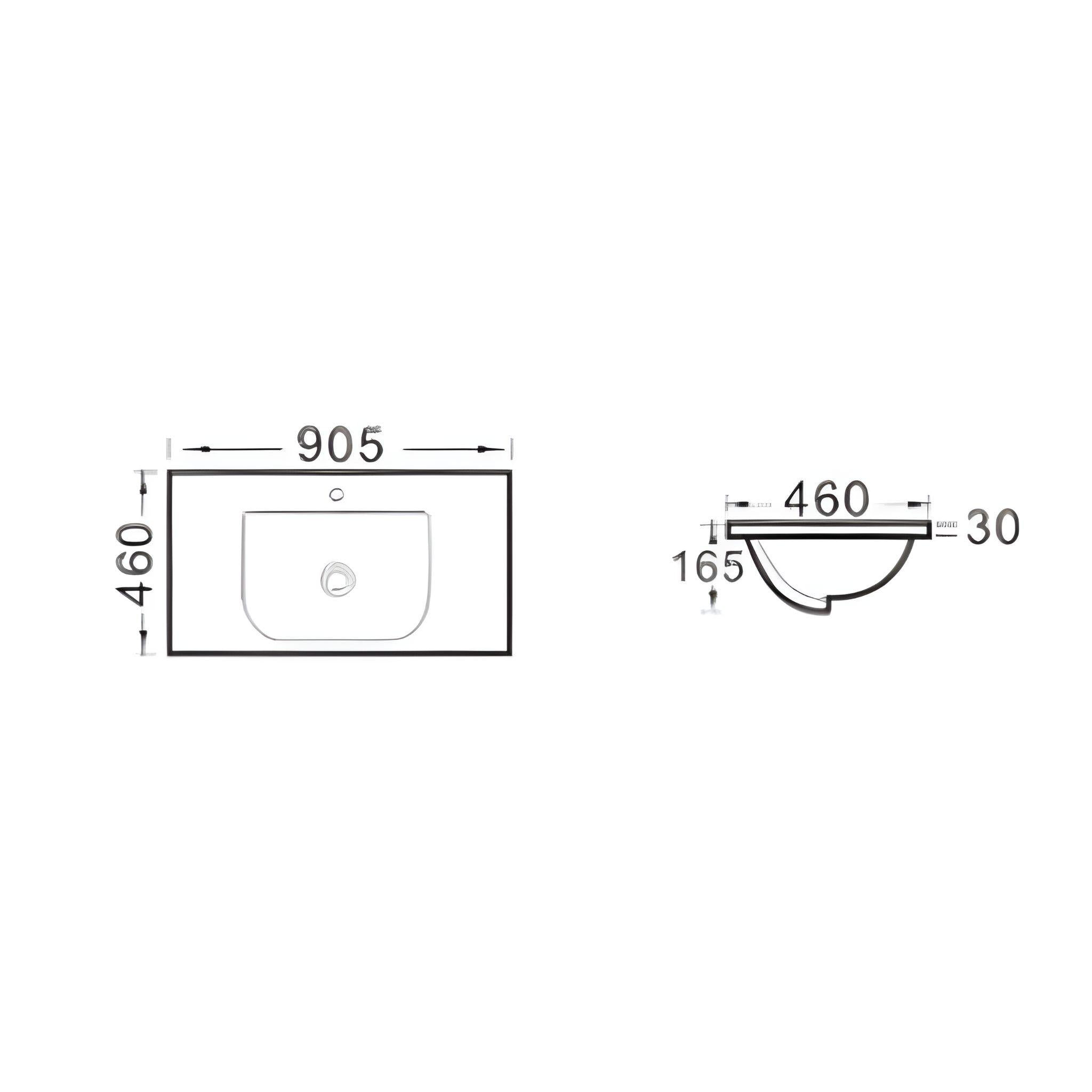 POSEDION ELIVIA GLOSS WHITE SINGLE BOWL CERAMIC VANITY TOP (AVAILABLE IN 605MM, 755MM, 905MM AND 1205MM)
