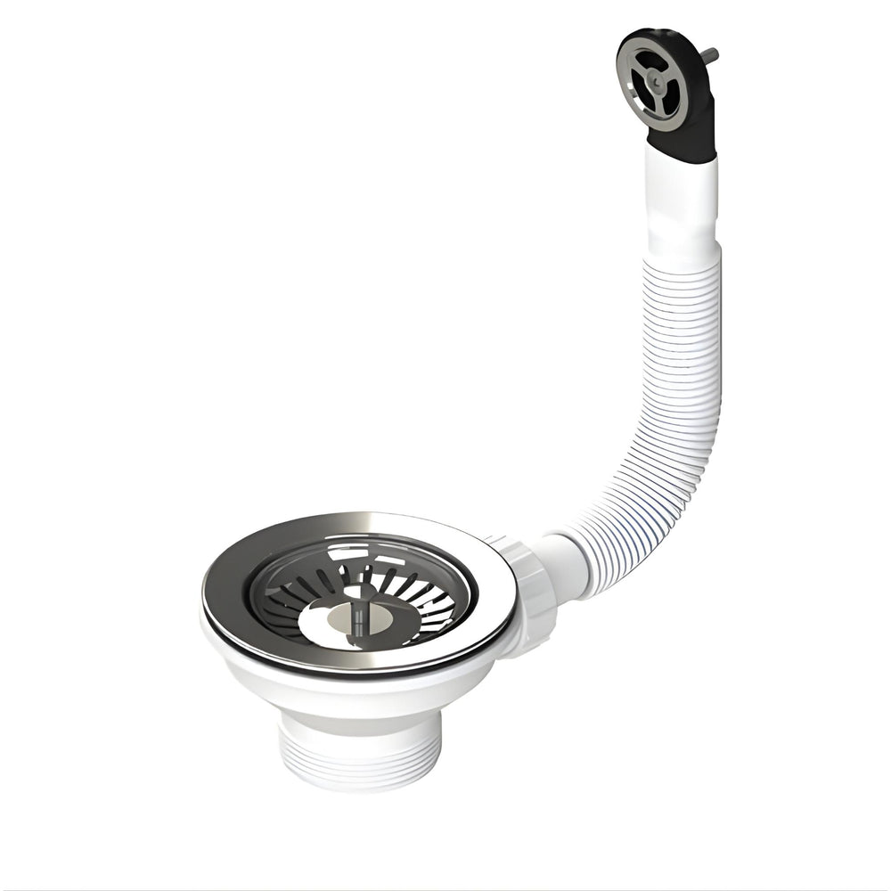 TURNER HASTINGS BASKET WASTE WITH OVERFLOW KIT AND LONG SCREW 90MM POLISHED STAINLESS STEEL