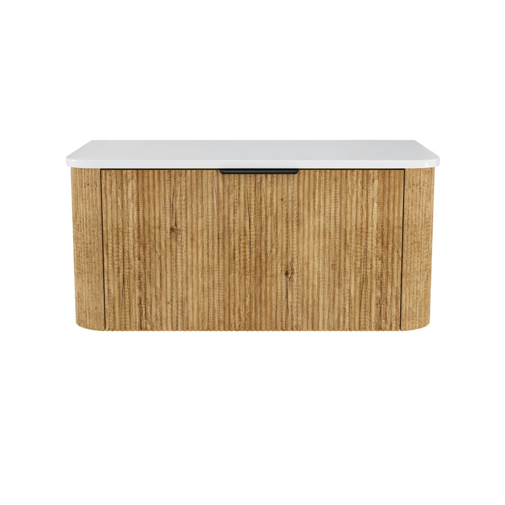 FIENZA MINKA SCANDI OAK FLUTED 900MM CURVE SINGLE BOWL WALL HUNG VANITY