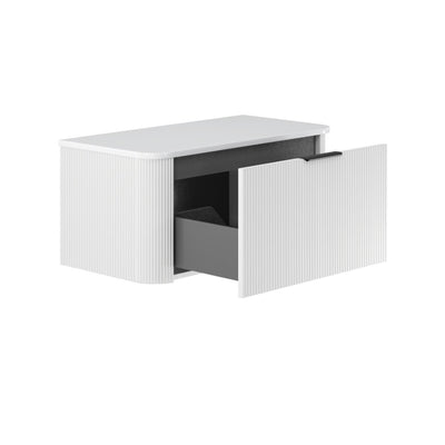 FIENZA MINKA SATIN WHITE FLUTED 900MM CURVE SINGLE BOWL WALL HUNG VANITY