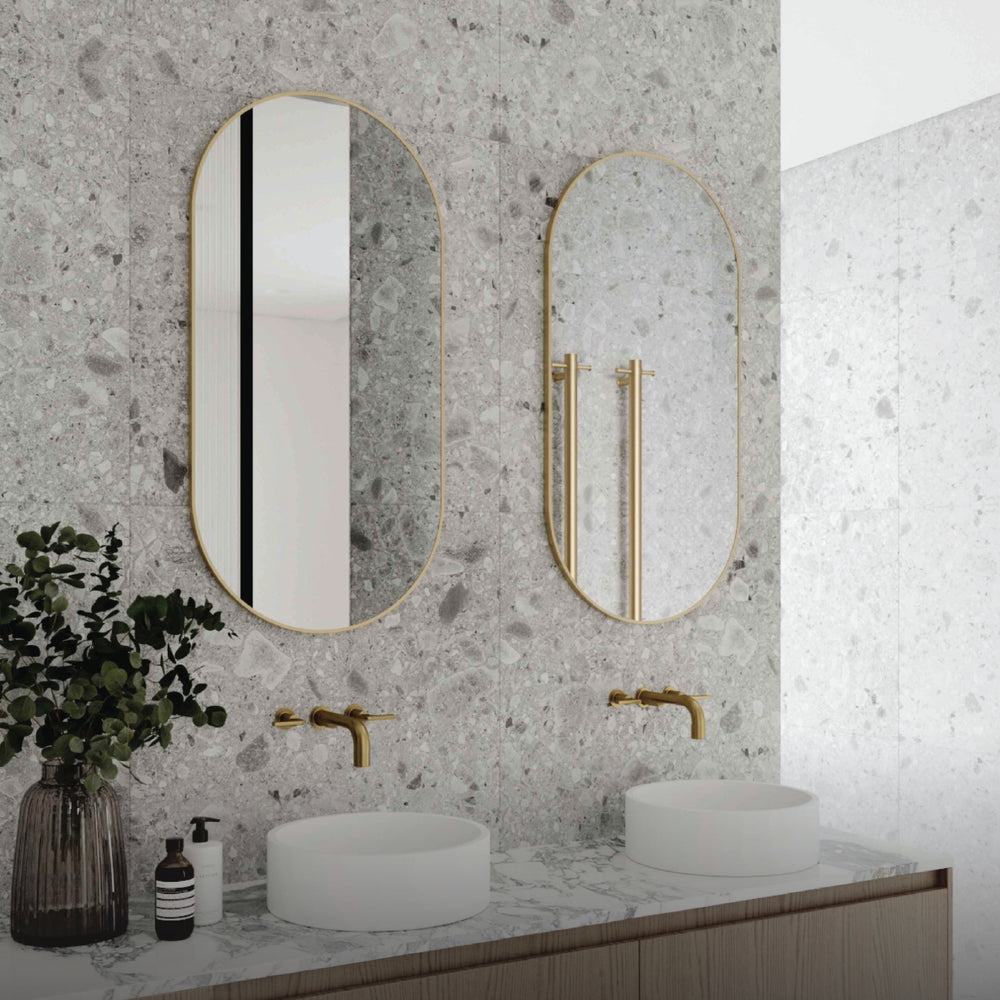 THERMOGROUP ABLAZE PILL BLACK FRAMED MIRROR WITH DEMISTER 500X1000MM