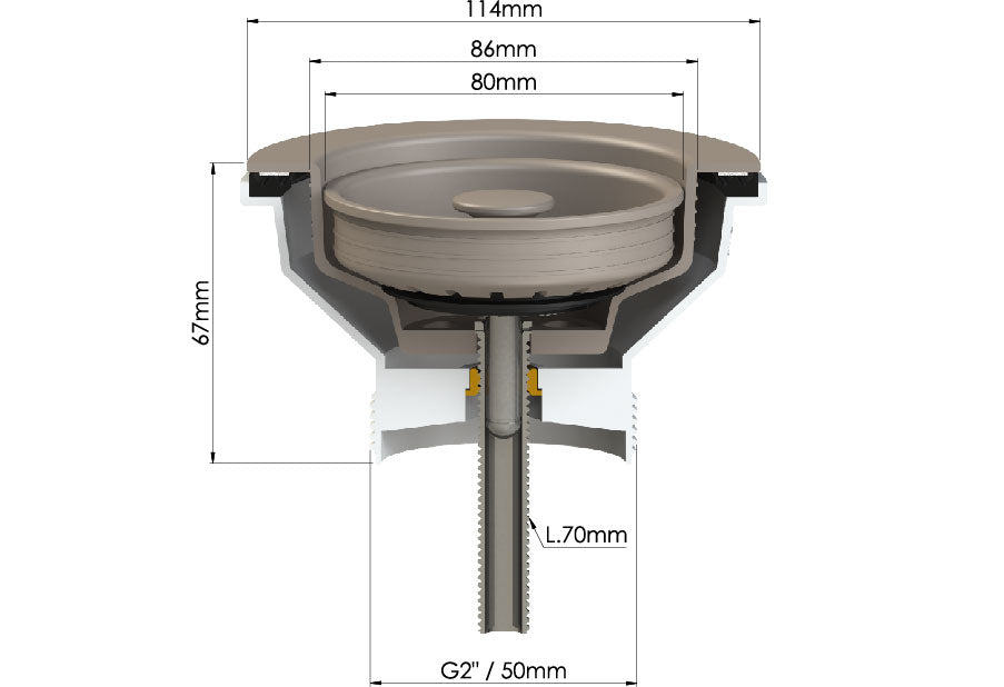 TURNER HASTINGS BASKET WASTE WITH LONG SCREW 90MM CONCRETE LOOK