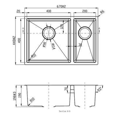 IKON EDEN 1.5 BOWL UNDERMOUNT SINK STAINLESS STEEL 670MM