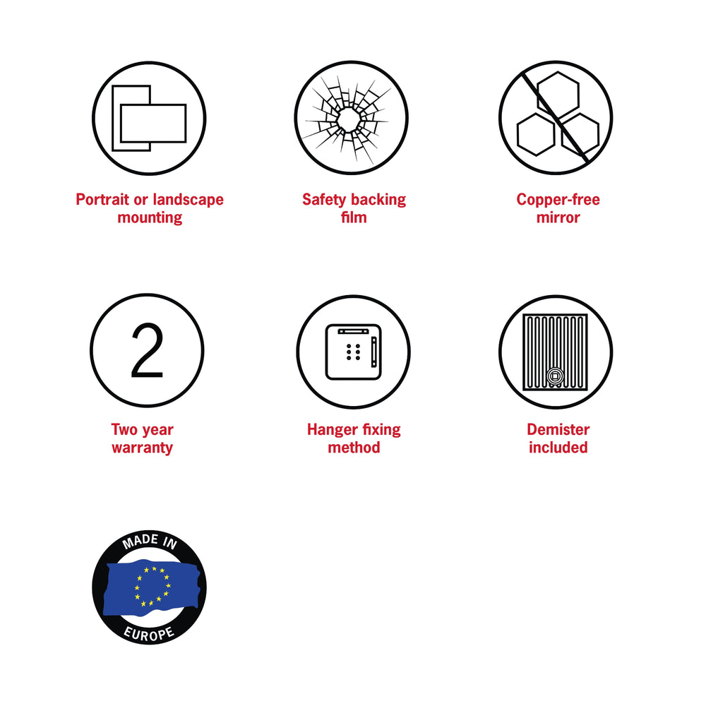 THERMOGROUP ABLAZE PILL BLACK FRAMED MIRROR WITH DEMISTER 500X1000MM