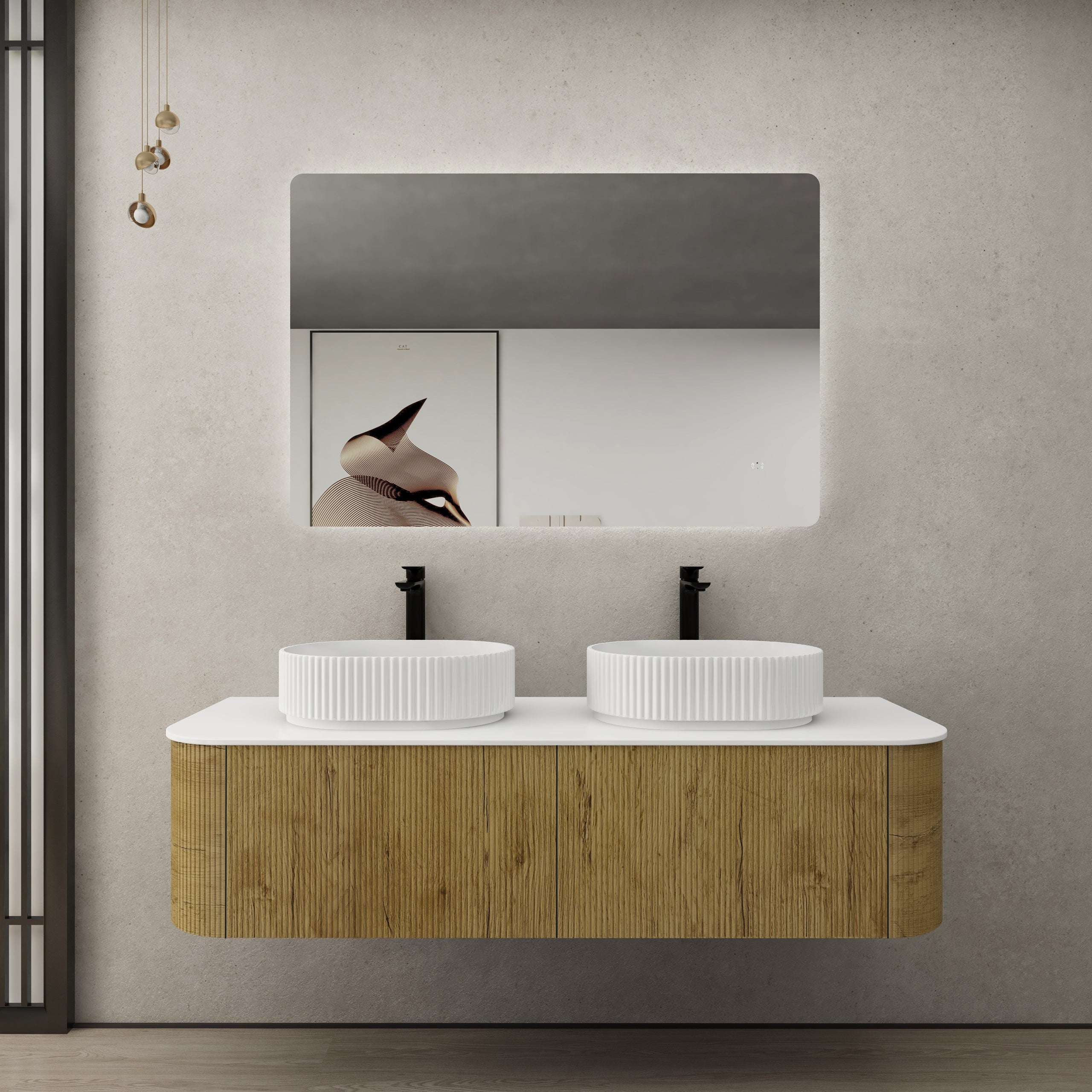 CETO BRONTE PRIME OAK 1500MM DOUBLE BOWL WALL HUNG VANITY