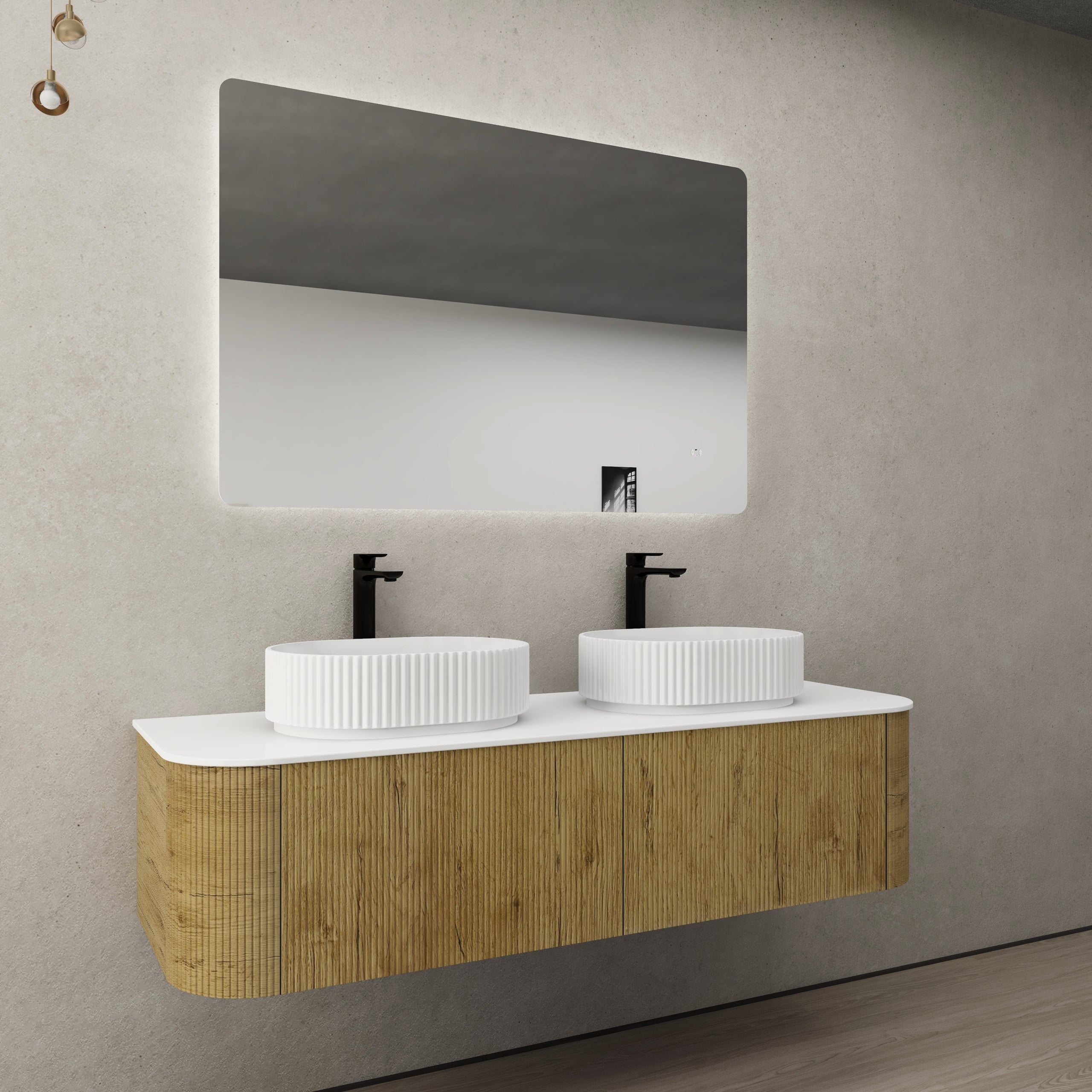 CETO BRONTE PRIME OAK 1500MM DOUBLE BOWL WALL HUNG VANITY