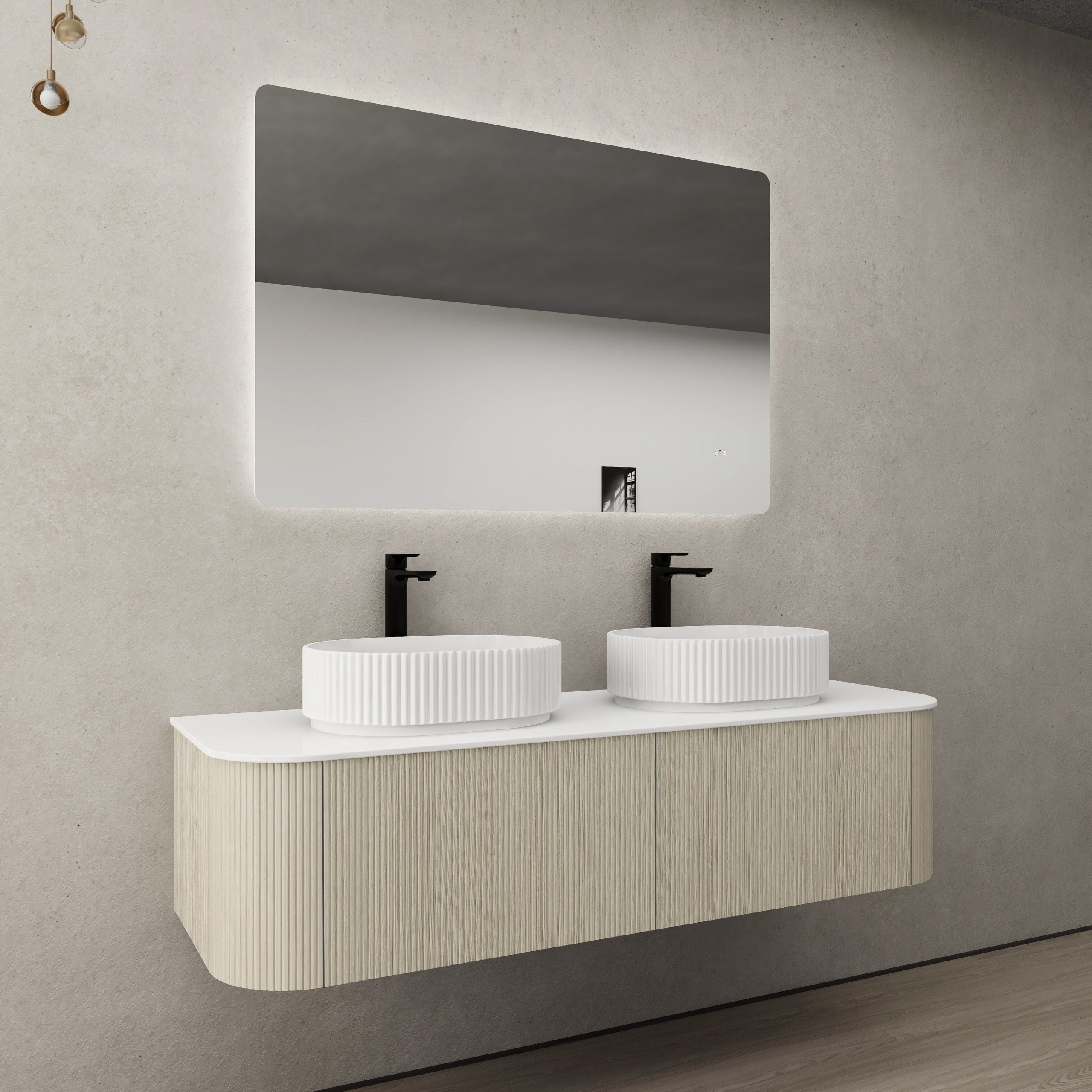 CETO BRONTE COASTAL OAK 1500MM DOUBLE BOWL WALL HUNG VANITY