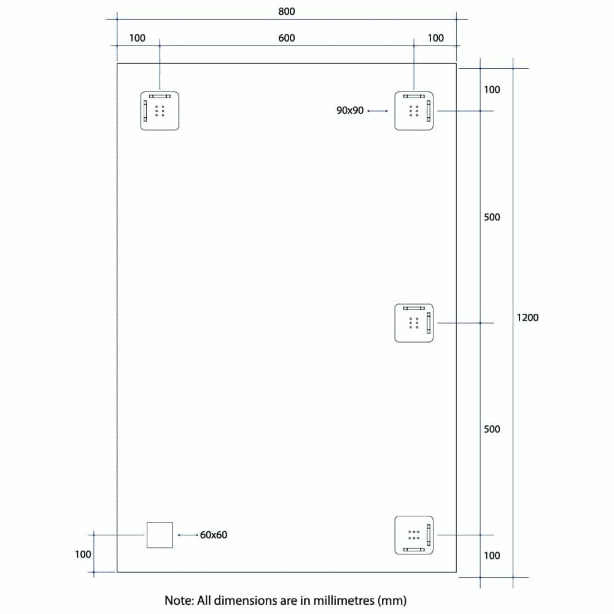 THERMOGROUP ABLAZE RECTANGLE 25MM BEVEL EDGE MIRROR 800X1200MM