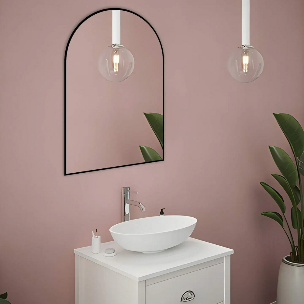 AQUAPERLA UNI ARCH FRAMED MIRROR MATTE BLACK 600X900MM