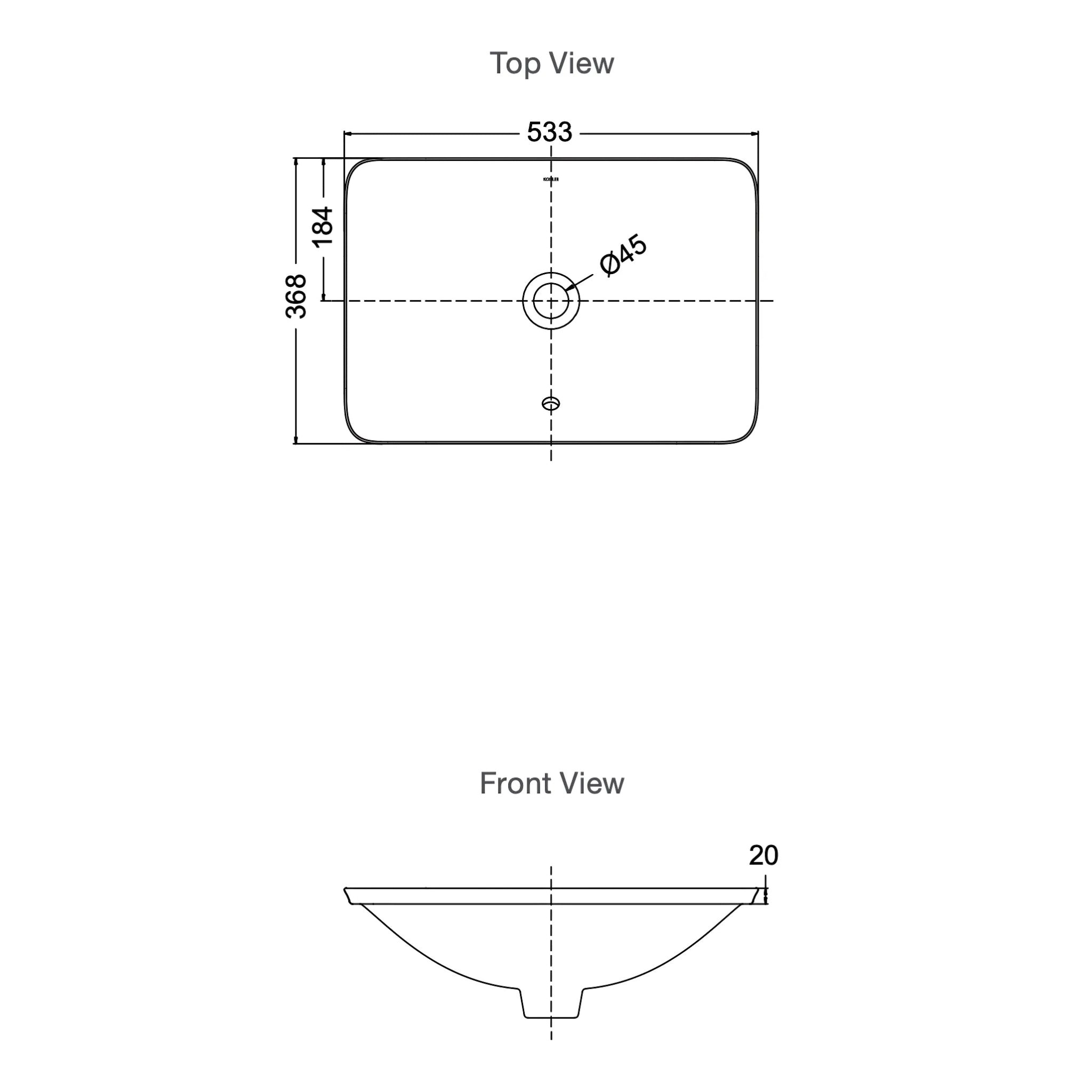 KOHLER CARILLION SEMI INSET BASIN WHITE 533MM