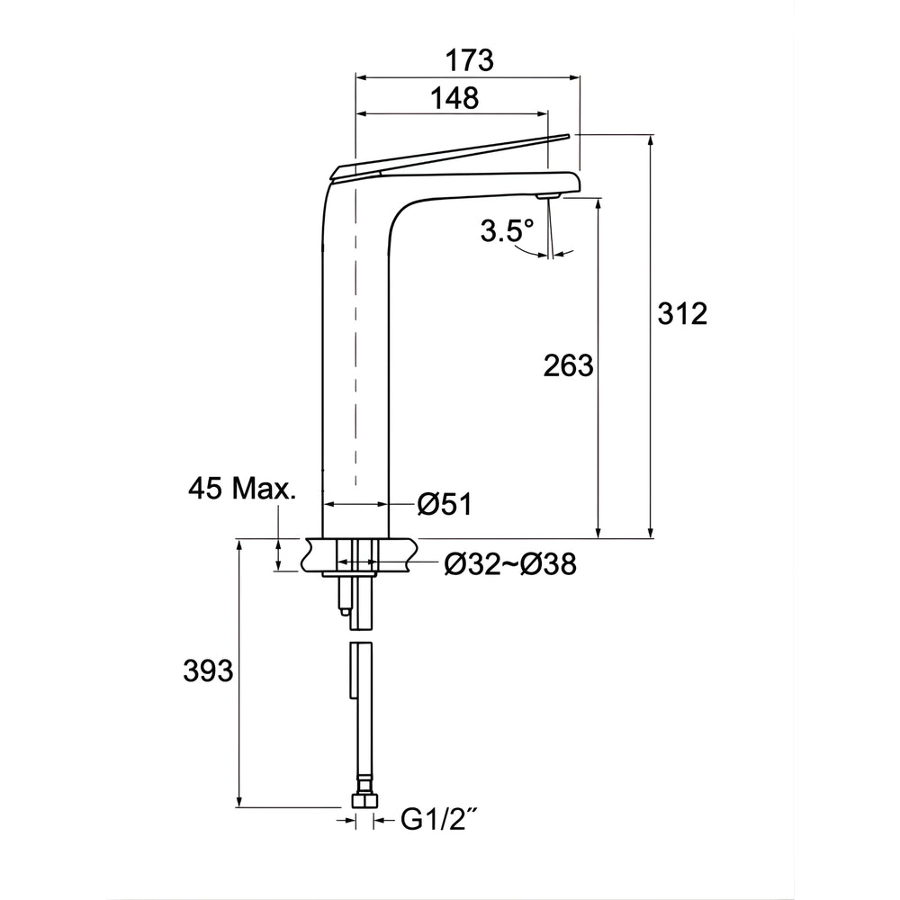 KOHLER AVID SUPER TALL BASIN MIXER 312MM CHROME