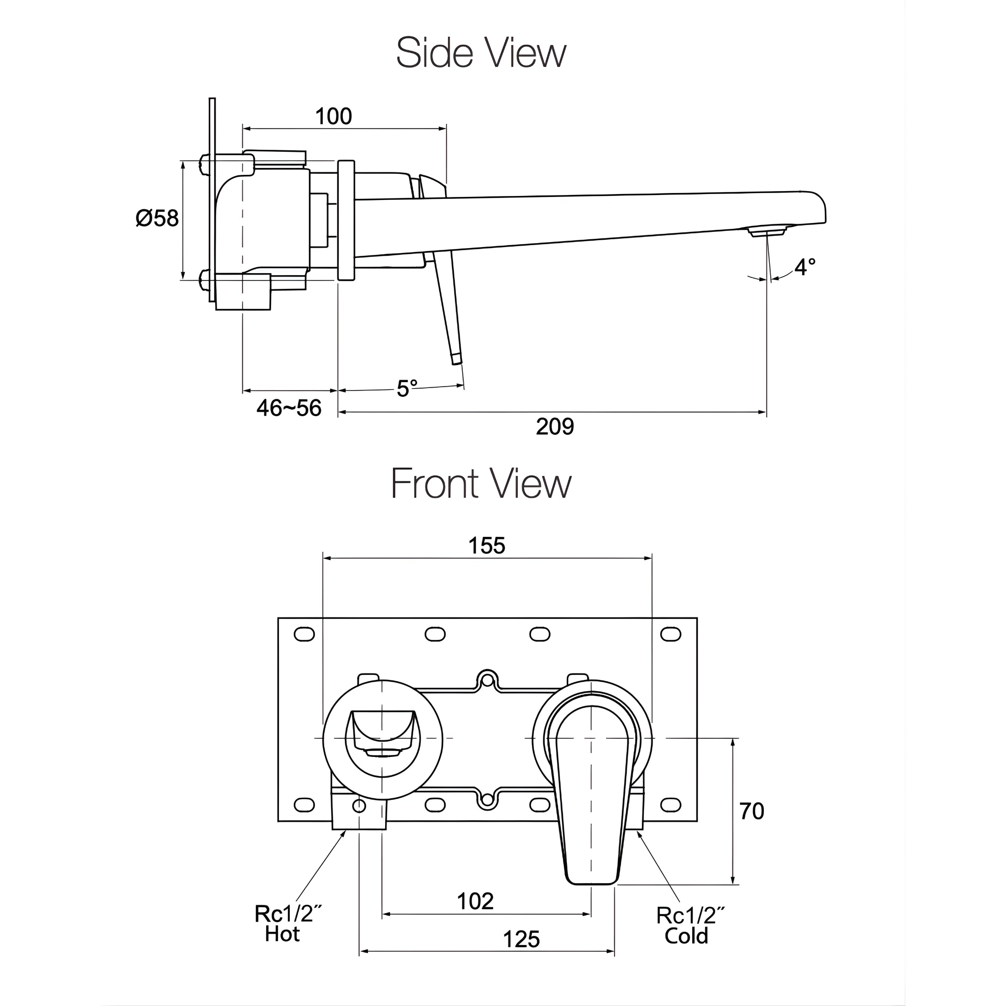 KOHLER AVID WALL BASIN MIXER 155MM CHROME