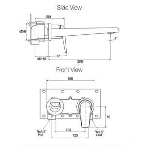 KOHLER AVID WALL BASIN MIXER 155MM CHROME