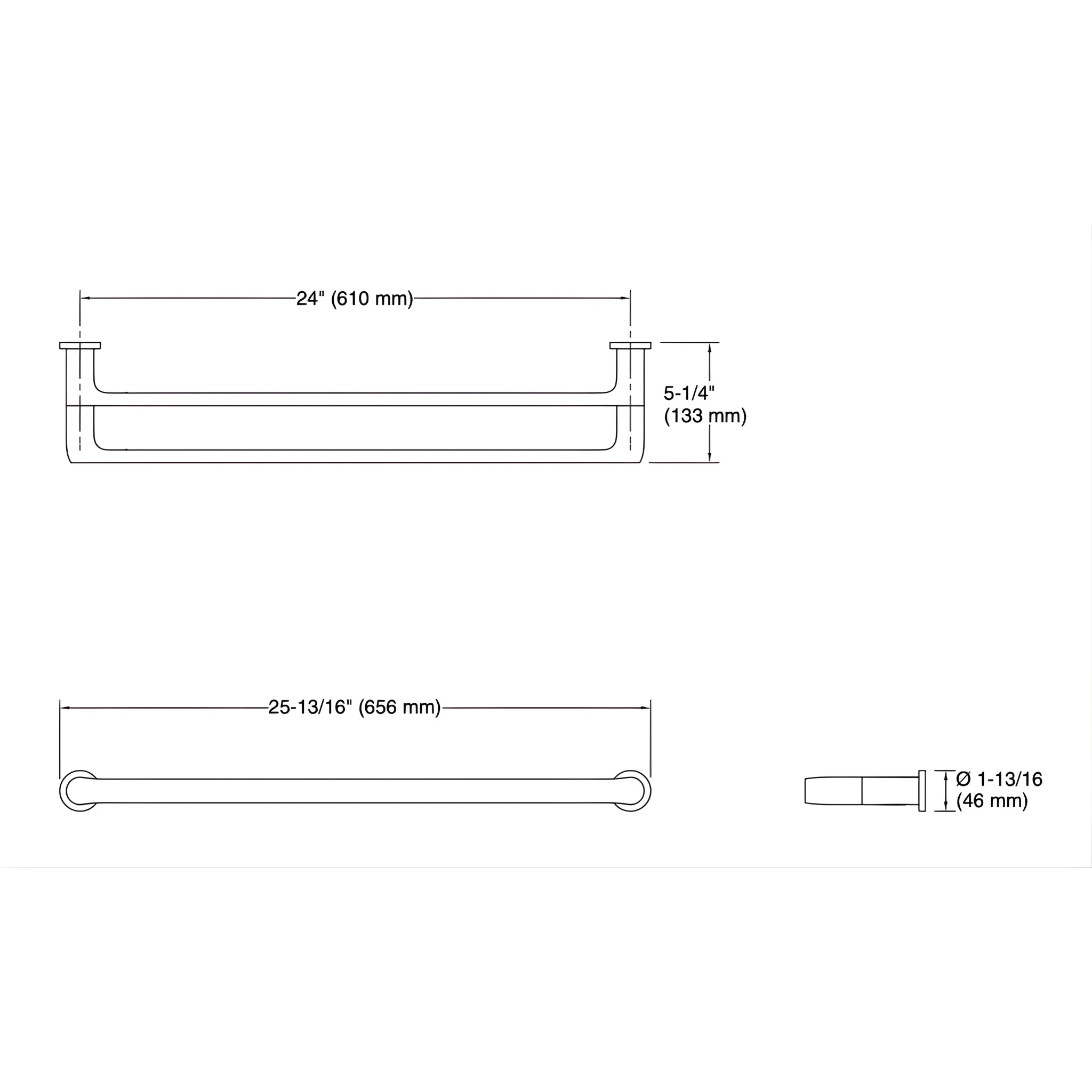 KOHLER AVID DOUBLE TOWEL BAR CHROME 610MM