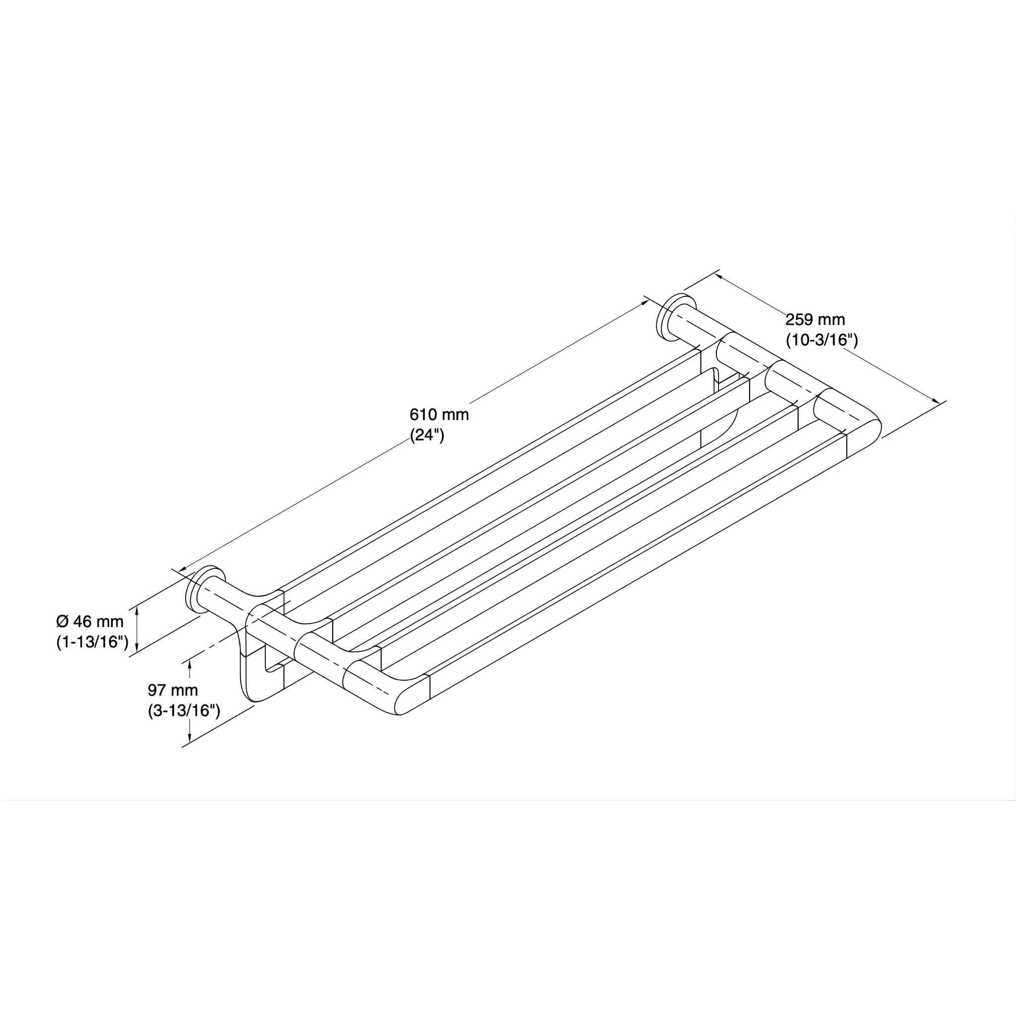 KOHLER AVID NON-HEATED TOWEL RACK CHROME 610MM