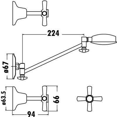 IKON PENZ LEAD FREE SHOWER TAP SET 224MM CHROME