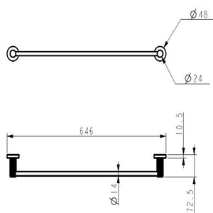 IKON LINIE NON-HEATED SINGLE TOWEL RAIL BRUSHED NICKEL 600MM AND 800MM