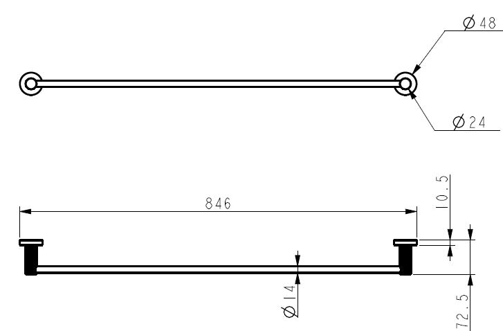 IKON LINIE NON HEATED SINGLE TOWEL RAIL MATTE BLACK (AVAILABLE IN 600MM AND 800MM)