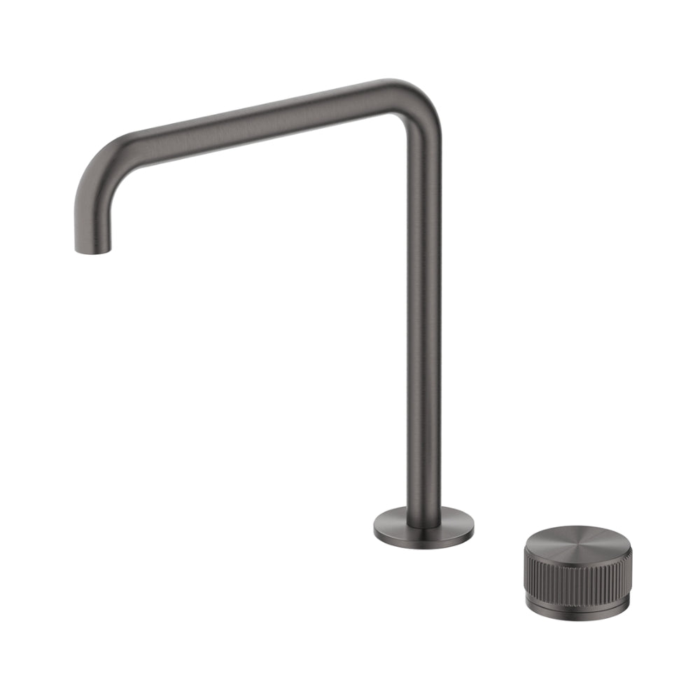 BELLA VISTA MICA LEAD FREE FLUTED SOFT-SQUARE HOB SINK/BASIN MIXER SET 275MM GUN METAL