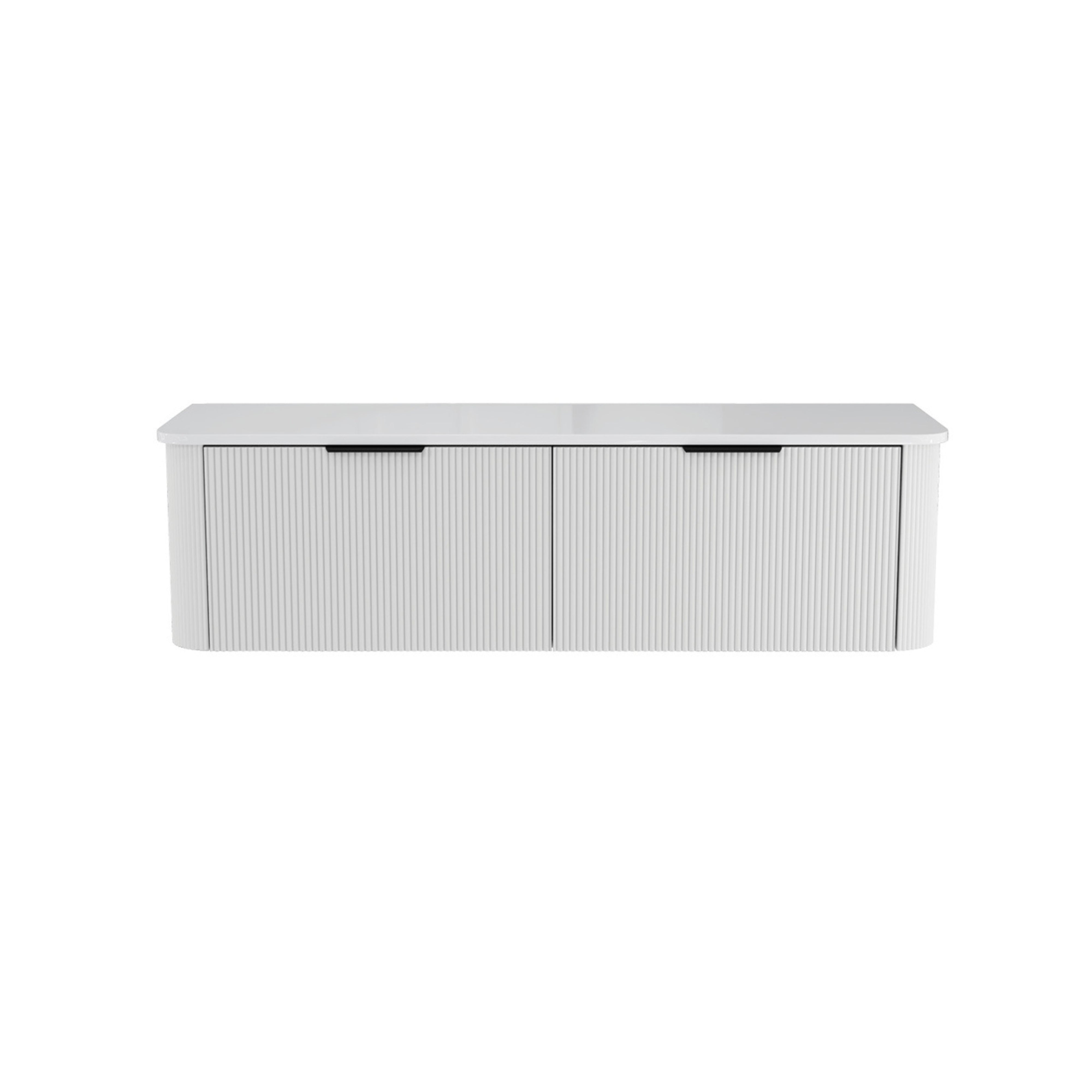 FIENZA MINKA SATIN WHITE FLUTED 1500MM CURVE DOUBLE BOWL WALL HUNG VANITY