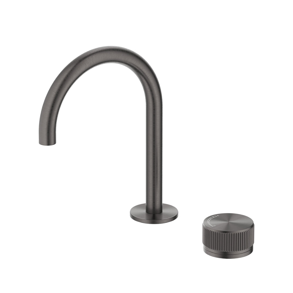 BELLA VISTA MICA LEAD FREE FLUTED GOOSENECK HOB BASIN MIXER SET 225MM GUN METAL