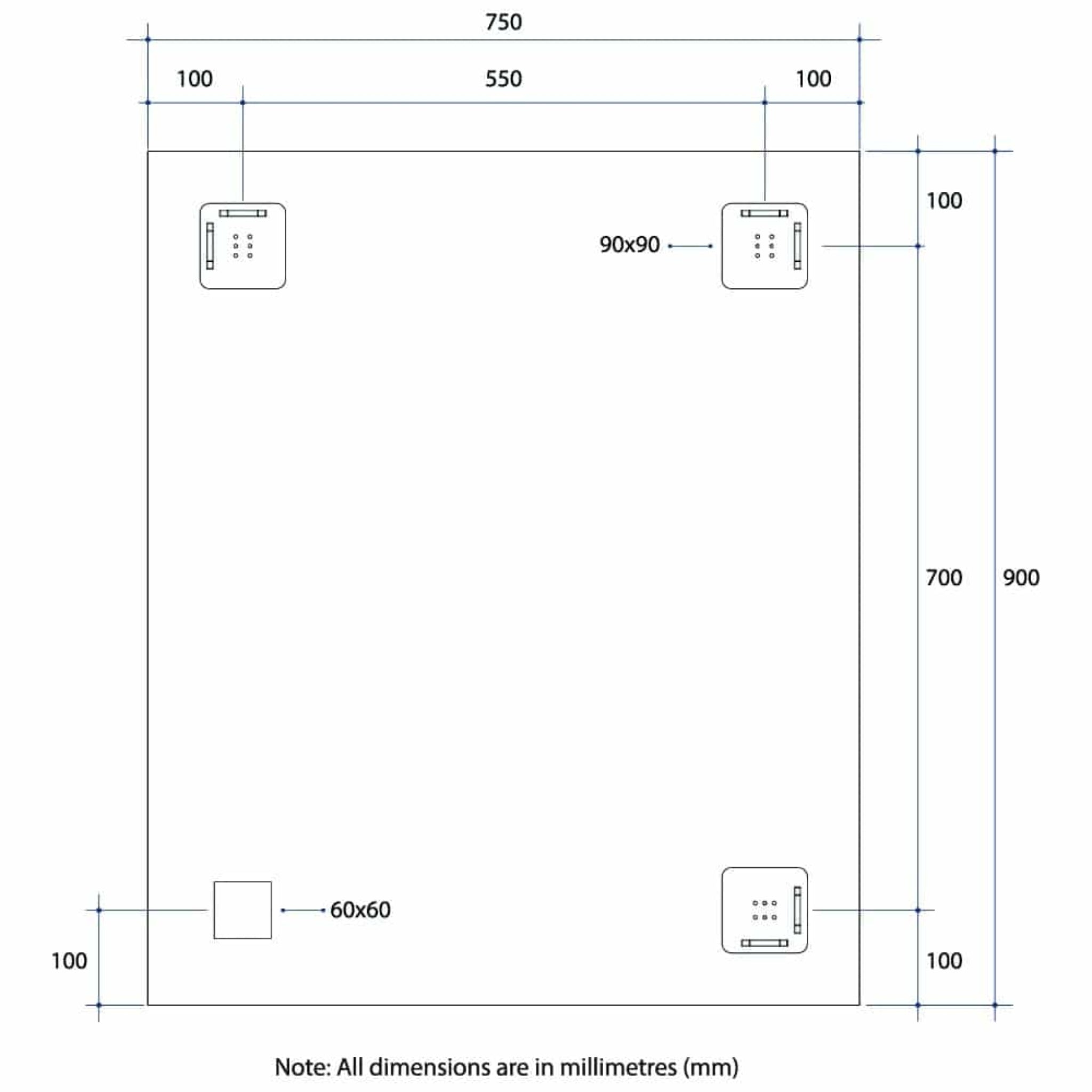 THERMOGROUP ABLAZE RECTANGLE 25MM BEVEL EDGE MIRROR 750X900MM