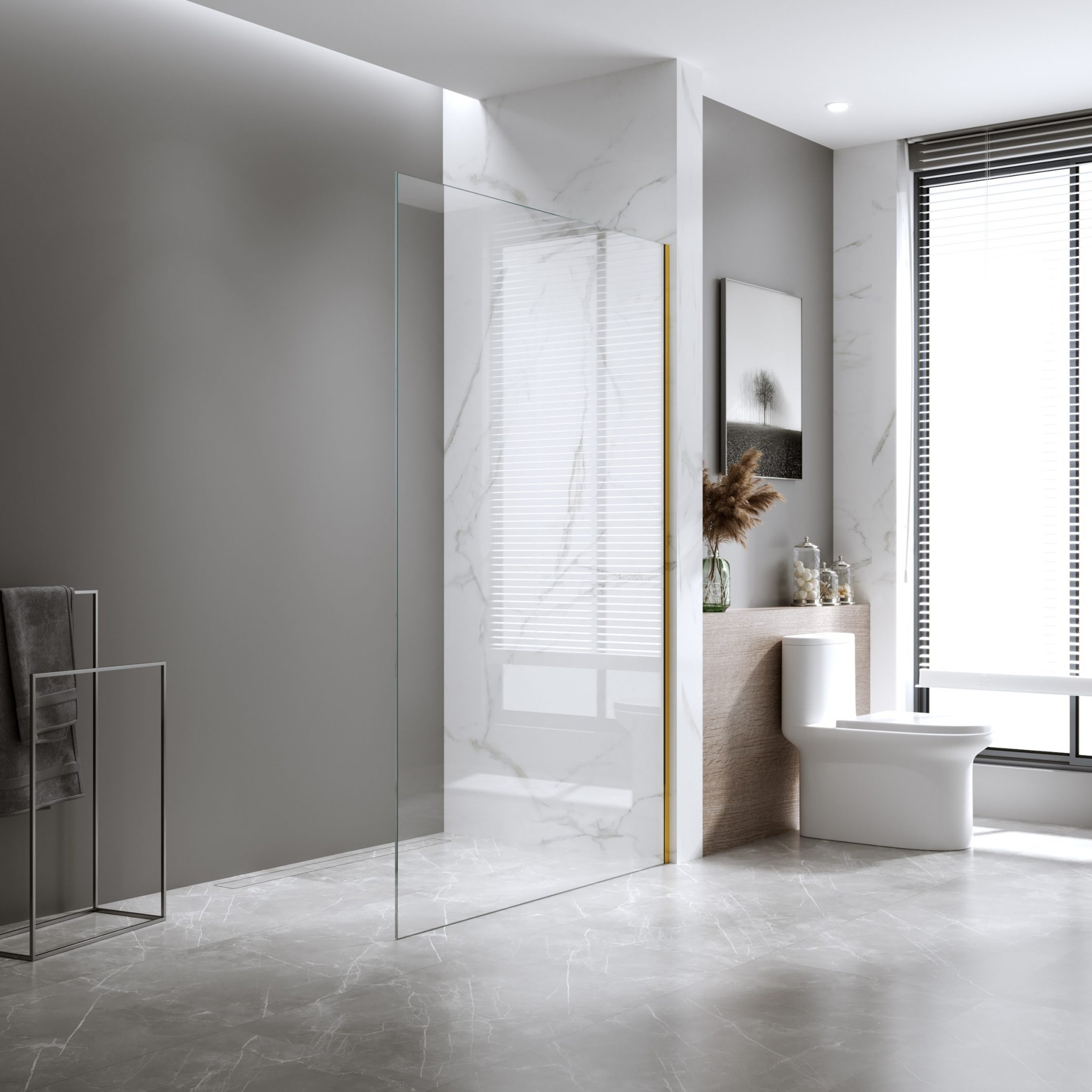 BELLA VISTA FRAMELESS FIXED PANEL SHOWER SCREEN SHINY GOLD