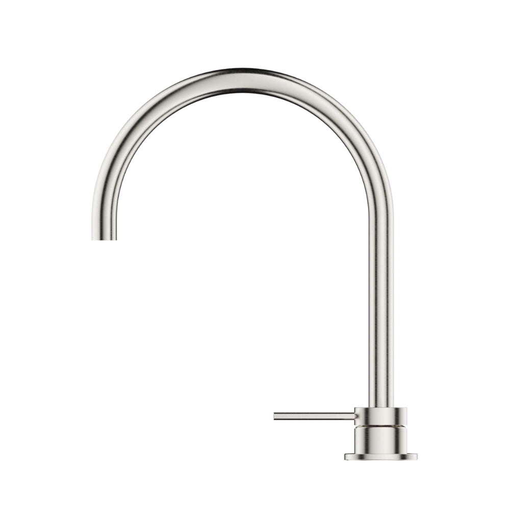 BELLA VISTA MICA LEAD FREE GOOSENECK HOB SINK/BASIN MIXER SET 311MM BRUSHED NICKEL