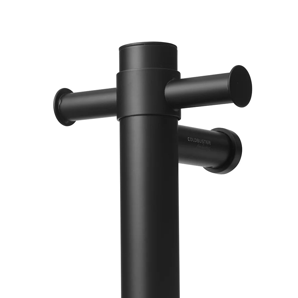 COLDBUSTER VERTICAL ROUND HEATED SINGLE TOWEL RAIL MATTE BLACK 900MM