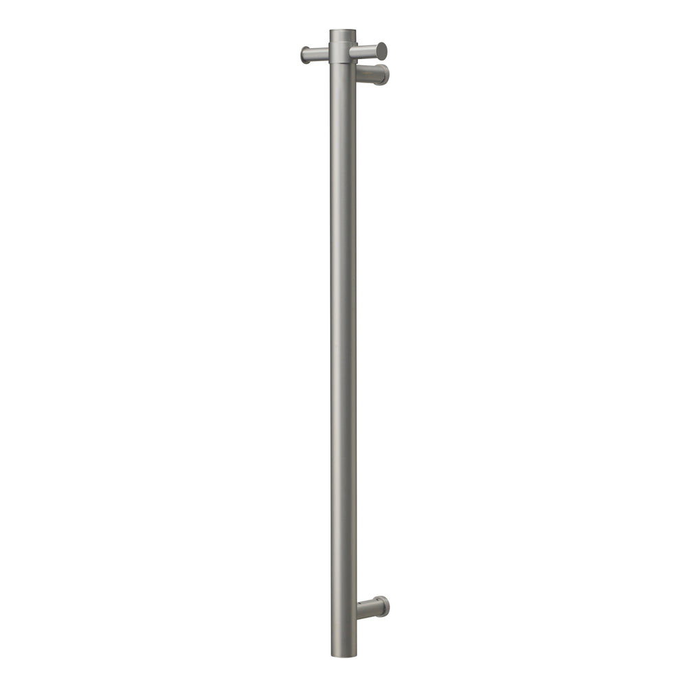COLDBUSTER VERTICAL ROUND HEATED SINGLE TOWEL RAIL BRUSHED NICKEL 900MM